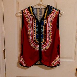 Zip-up hooded hippie aztec vest